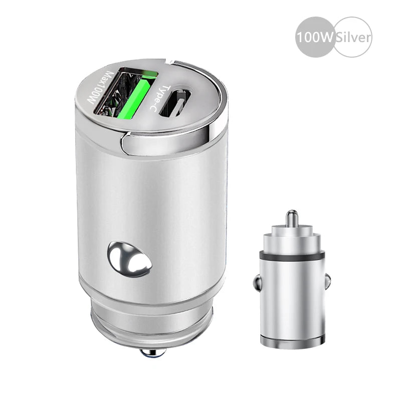 100W Mini Car Charger | Fast Charging USB-C & QC3.0 for iPhone, Xiaomi, Samsung, Huawei - Image 2