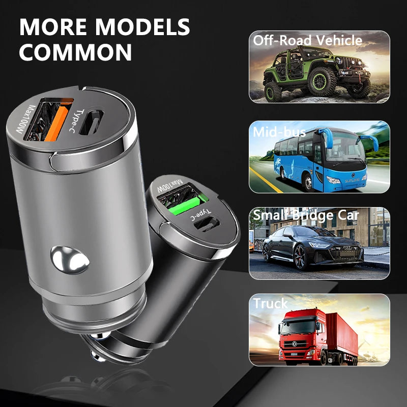 100W Mini Car Charger | Fast Charging USB-C & QC3.0 for iPhone, Xiaomi, Samsung, Huawei - Image 13