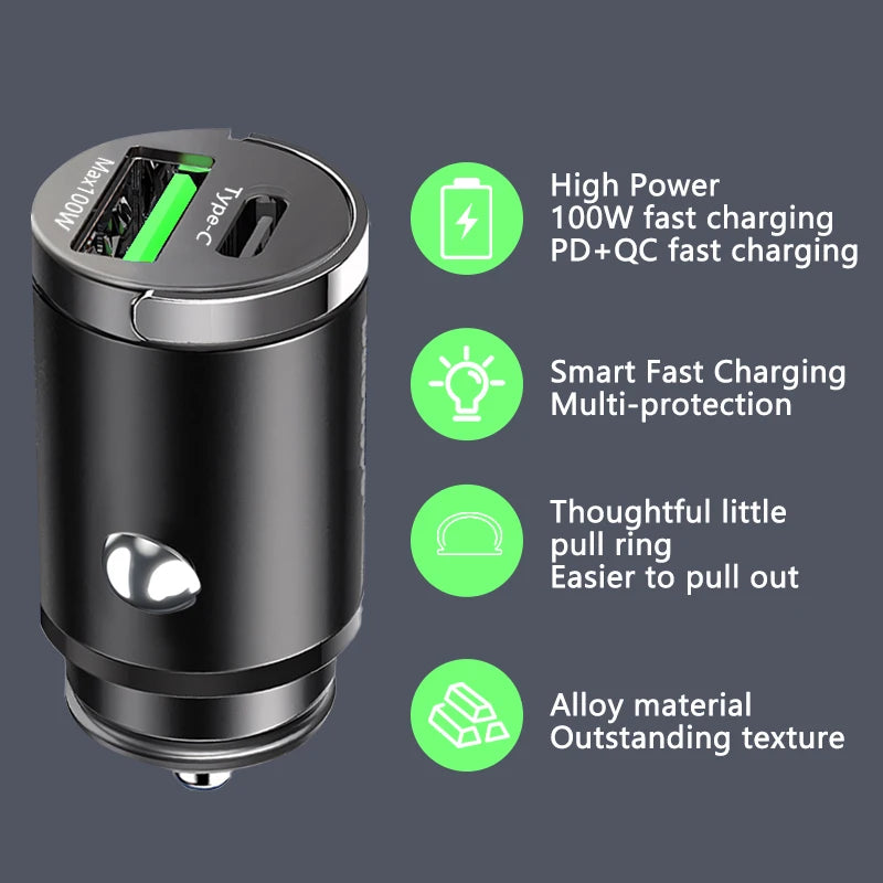 100W Mini Car Charger | Fast Charging USB-C & QC3.0 for iPhone, Xiaomi, Samsung, Huawei - Image 15