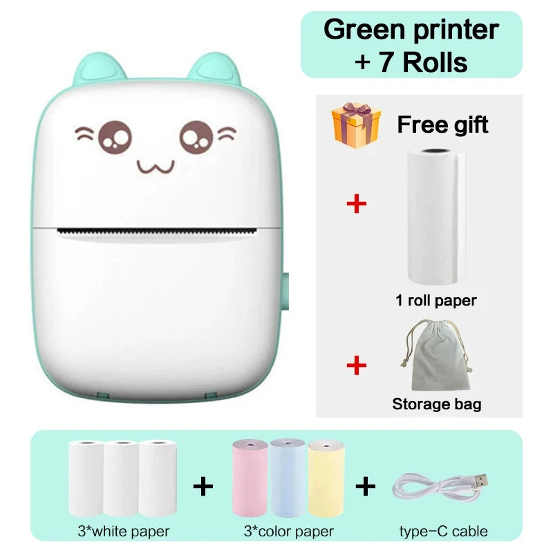 Mini Thermal Printer Wireless BT 200dpi Label Photo Memo Wrong Question Printing Tag Bluetooth Printer USB Cable Portable - Image 2