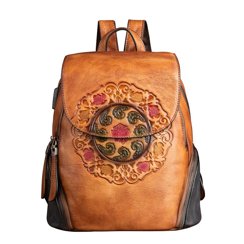 MOTAORA Fashion Backpack Retro Genuine Leather Backpacks For Women New Handmade Embossed Vintage Bag China Style Backpack Ladies - Image 7