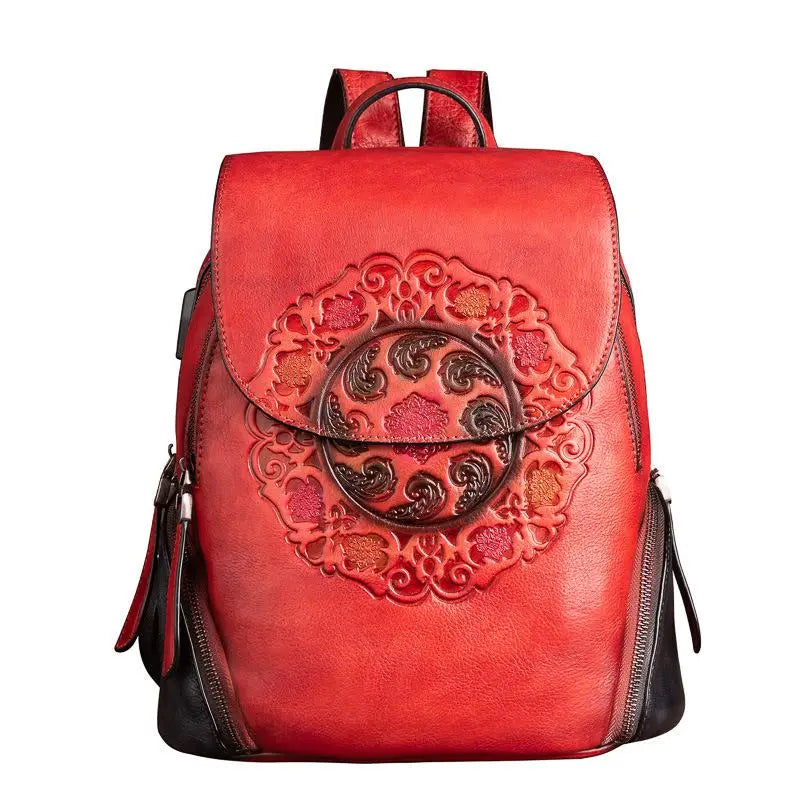 MOTAORA Fashion Backpack Retro Genuine Leather Backpacks For Women New Handmade Embossed Vintage Bag China Style Backpack Ladies - Image 9