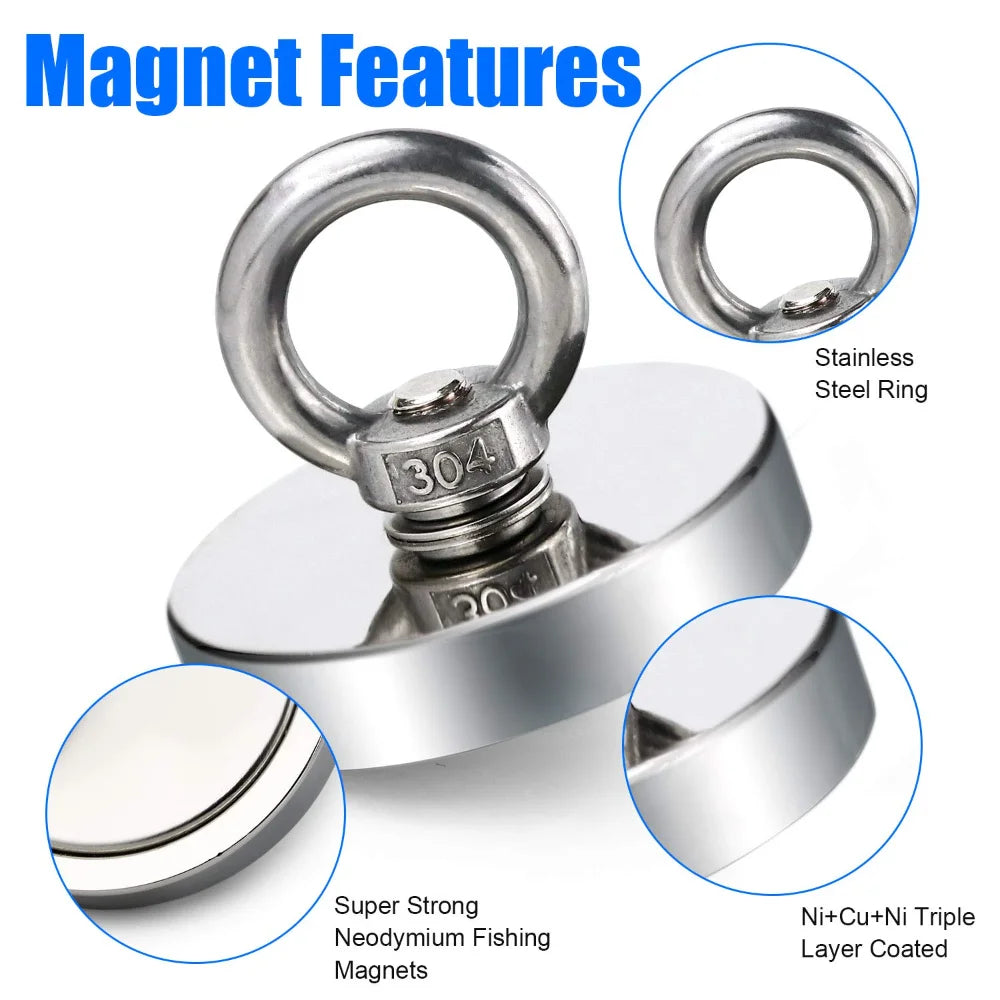 Super Strong Neodymium Fishing Magnet Hook N52 Heavy Duty Rare Earth Magnet with Countersunk Hole Eyebolt 16-90mm Salvage Magnet - Image 4